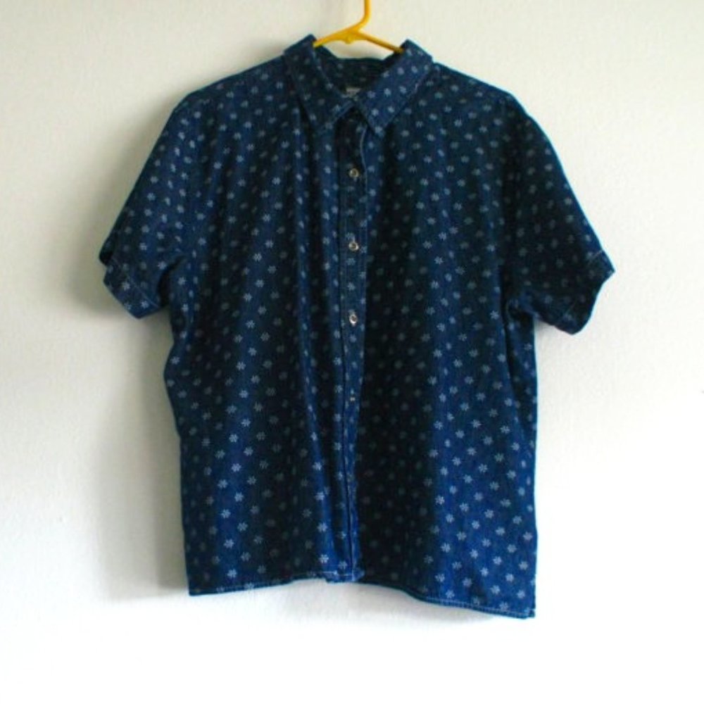 Denim Button Up Shirt with White Daisy Print
